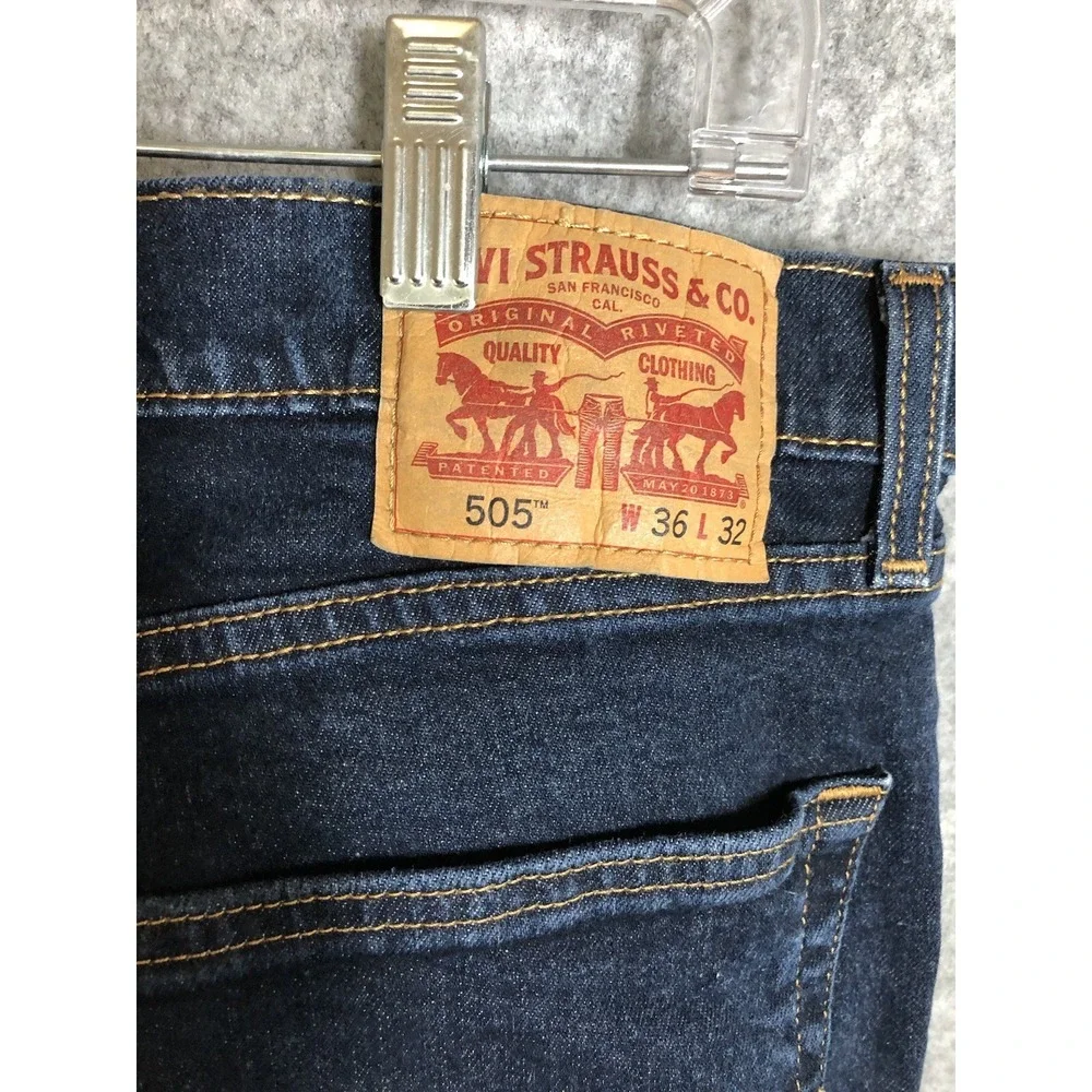 Levis 505 Jeans Men 36x31 Blue Dark Wash Regular Fit Tag 36x32